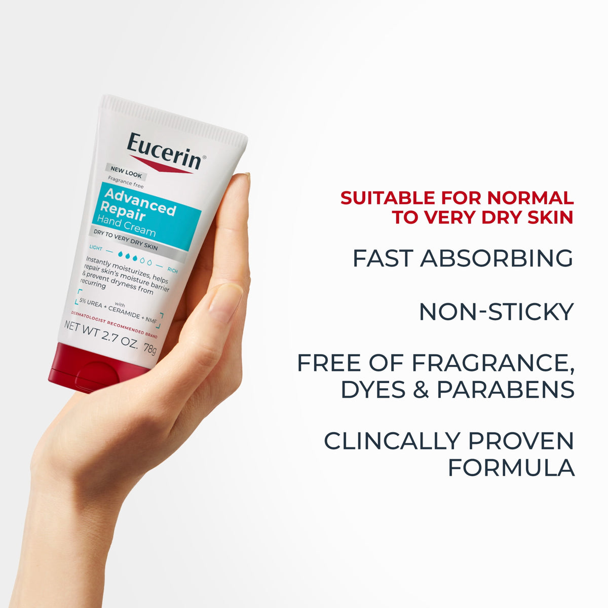 Eucerin Advanced Repair Hand Cream, Travel Size, 2.7 oz Tube