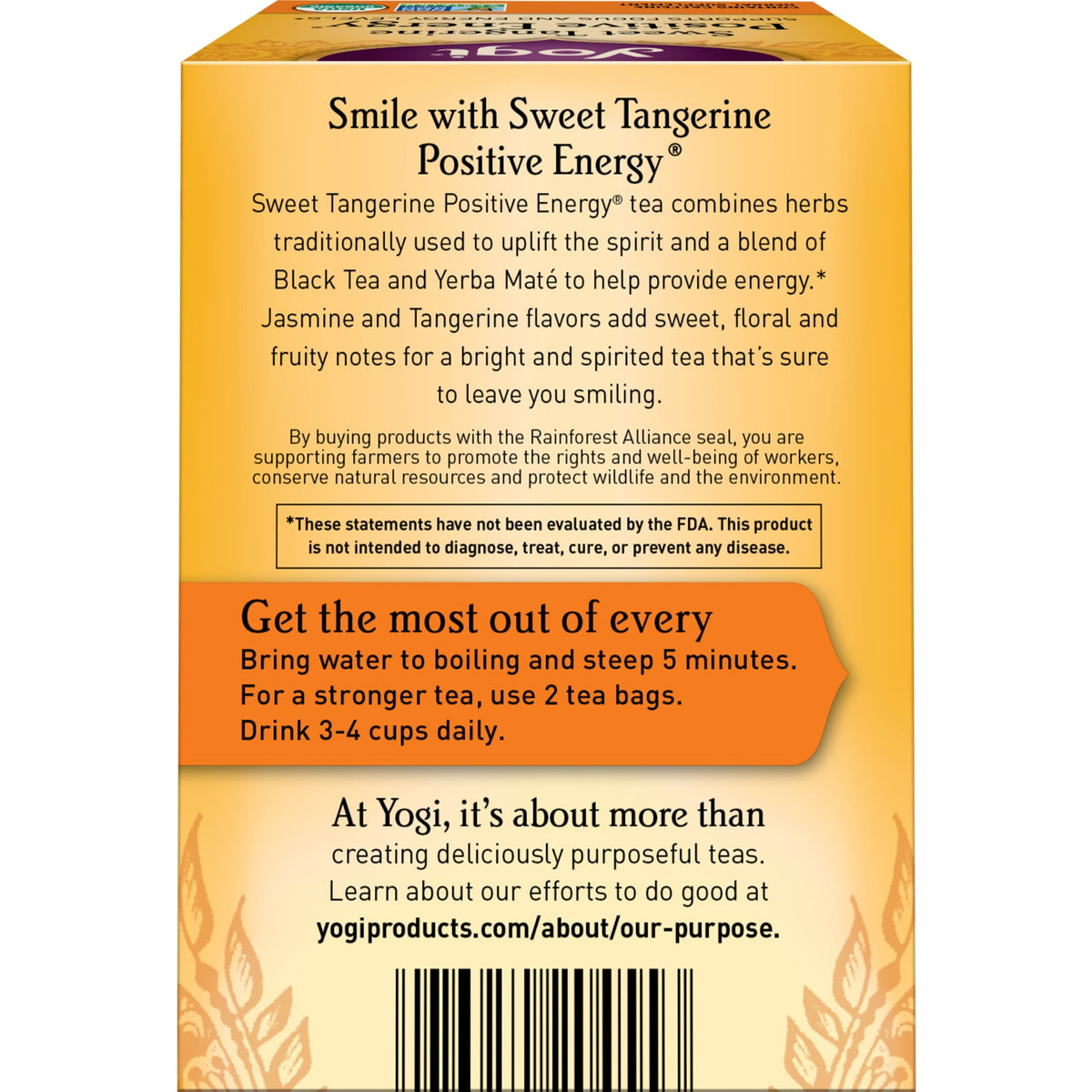 Yogi Sweet Tangerine Positive Energy, Organic Black Wellness Tea Bags, 16 Count