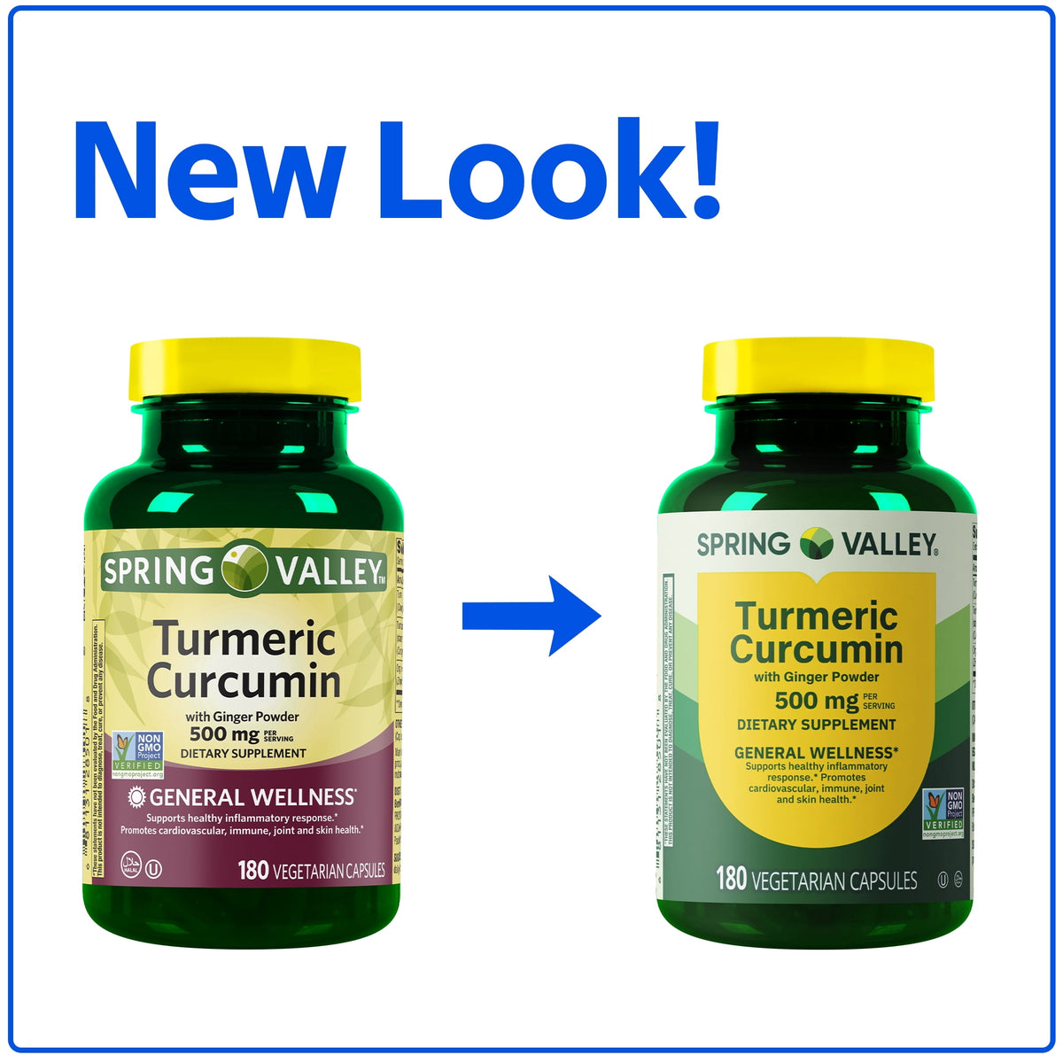 Spring Valley Turmeric Curcumin with Ginger Powder Dietary Supplement, 500 mg, 180 Count