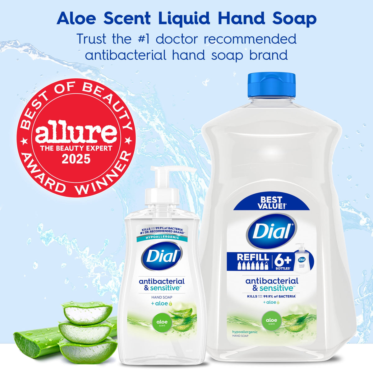 Dial Antibacterial & Sensitive Liquid Hand Soap, Hypoallergenic, Aloe Scent, 11 fl oz