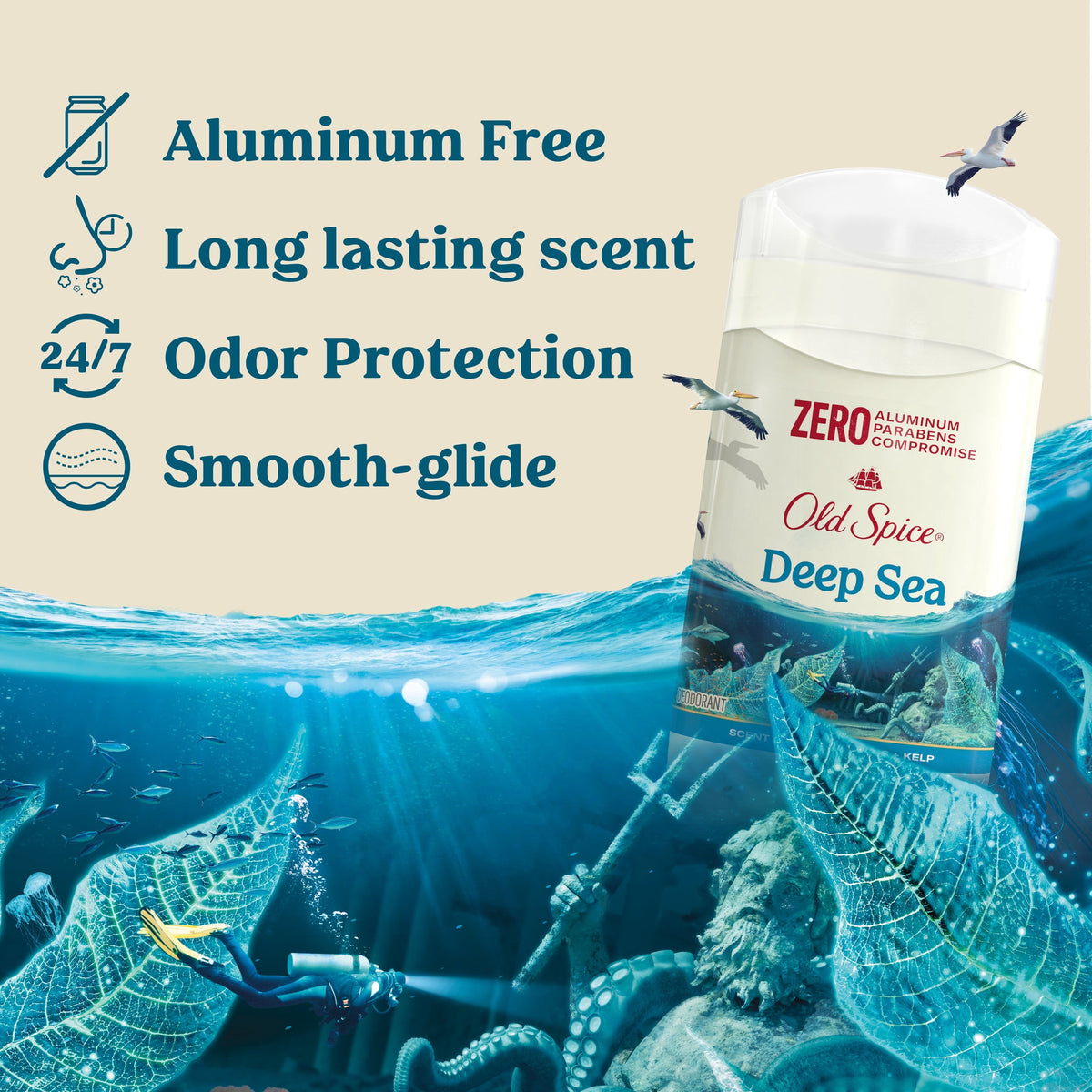 Old Spice Men's Deodorant, Aluminum Free, Invisible Solid Stick, Deep Sea, 3.0 oz