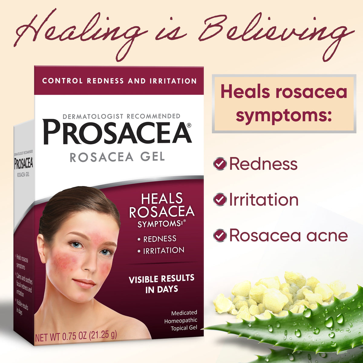 Prosacea Gel for Rosacea Redness, Pimples, and Irritation, Sulphur 1x, 0.75 oz Tube