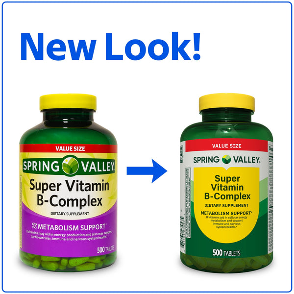 Spring Valley Super Vitamin B-Complex Tablets Dietary Supplement Value Size, 500 Count