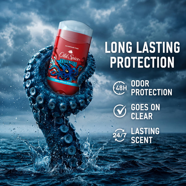 Old Spice Deodorant for Men, Aluminum Free, 24/7 Freshness, Krakengard, Deep Ocean Scent, 3 oz