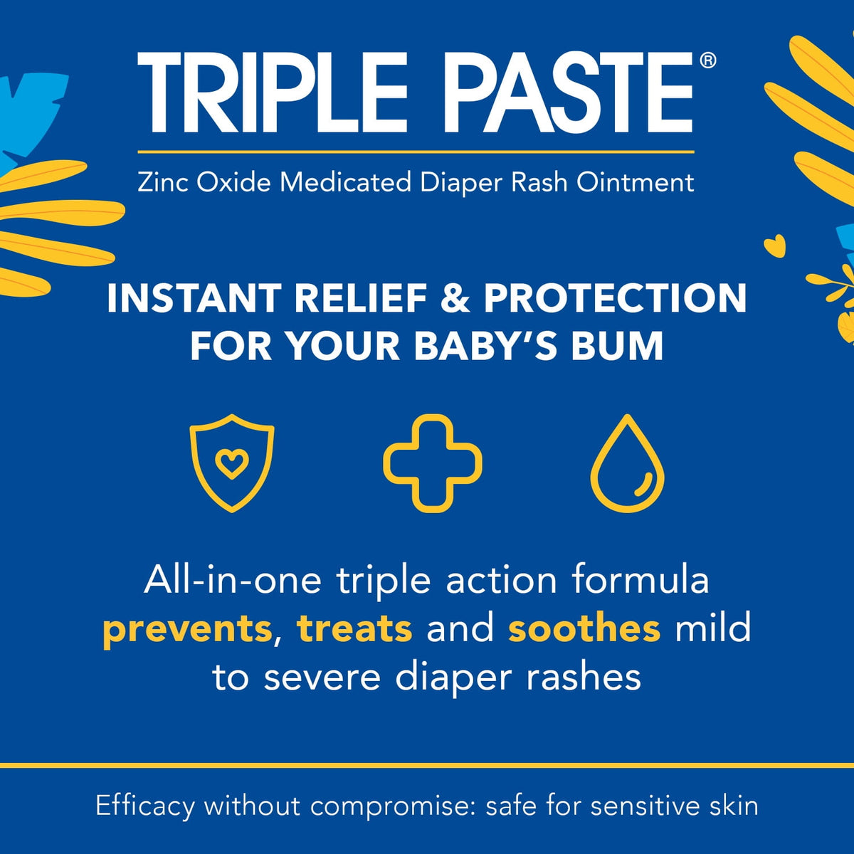 Triple Paste Diaper Rash Cream, Hypoallergenic Medicated Ointment for Babies, Overnight and Daily Protection, 2 oz