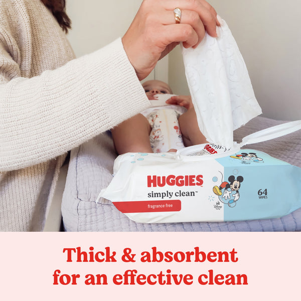 Huggies Simply Clean Unscented Baby Wipes, 3 Flip-Top Packs, 192 Count