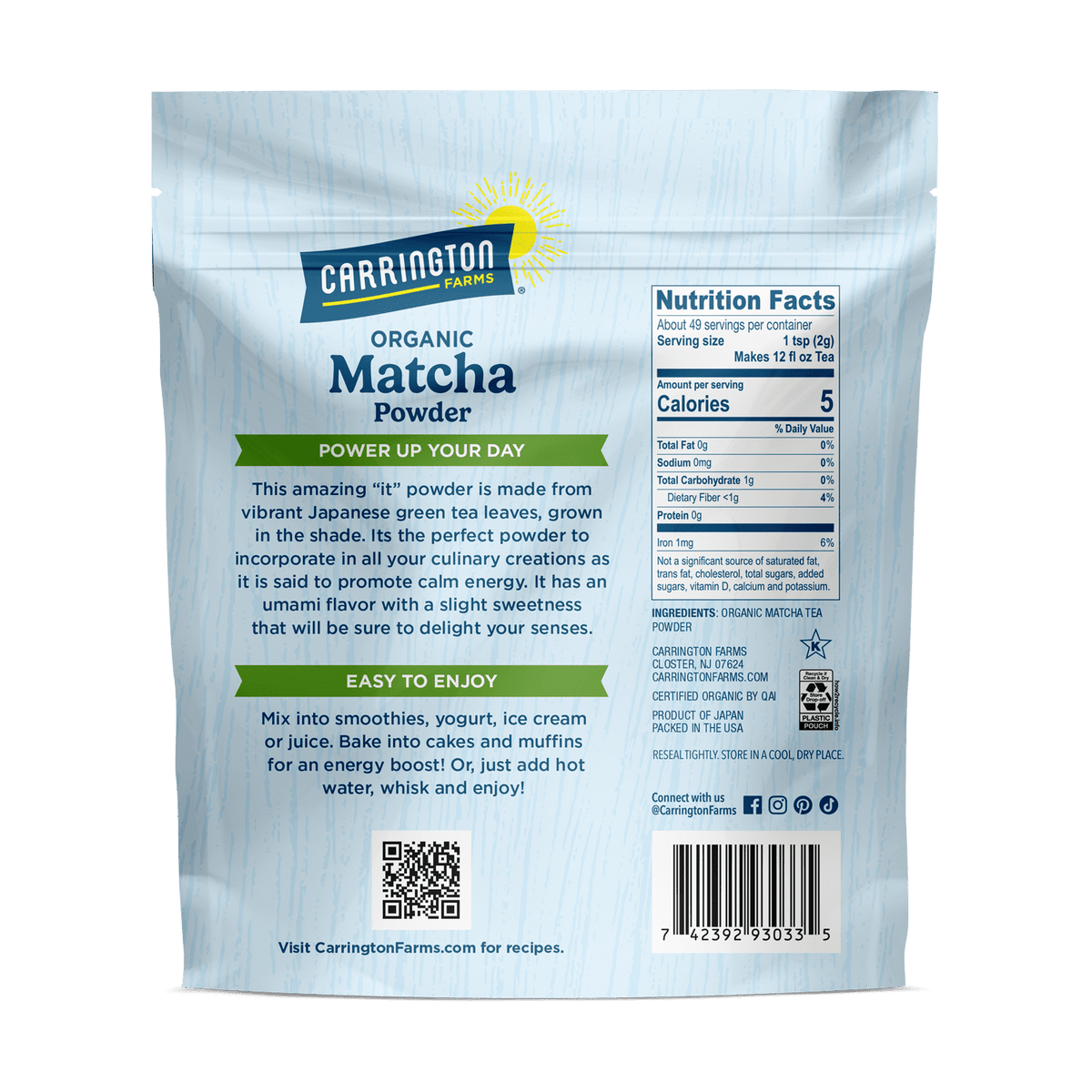 Carrington Farms Organic Matcha Green Tea Powder, 3.5oz