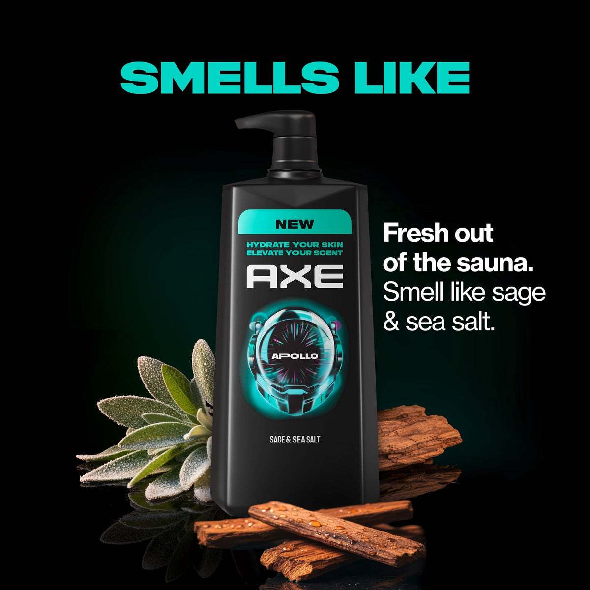 AXE Body Wash All-Day Fresh Shower Gel Apollo Sage & Cedarwood Men's Body Wash With Odor-Busting Prebiotics ,32 fl oz Pump