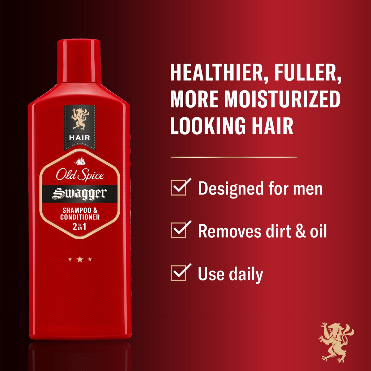 Old Spice Swagger 2in1 Mens Shampoo and Conditioner, Healthier, Fuller, More Moisturized Looking Hair, 13.5 fl oz