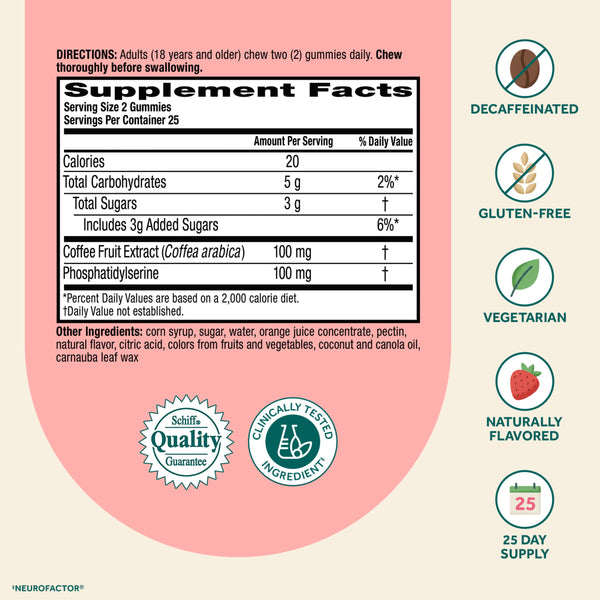 Neuriva Original Brain Supplements for Memory and Focus Phosphatidylserine Strawberry Gummies 50 Count