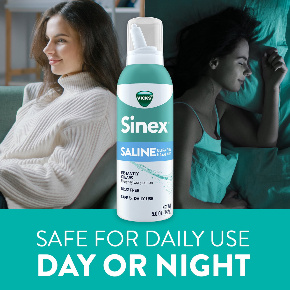 Vicks Sinex Saline Nasal Spray, Nasal Decongestant for Sinus Relief, 5 oz