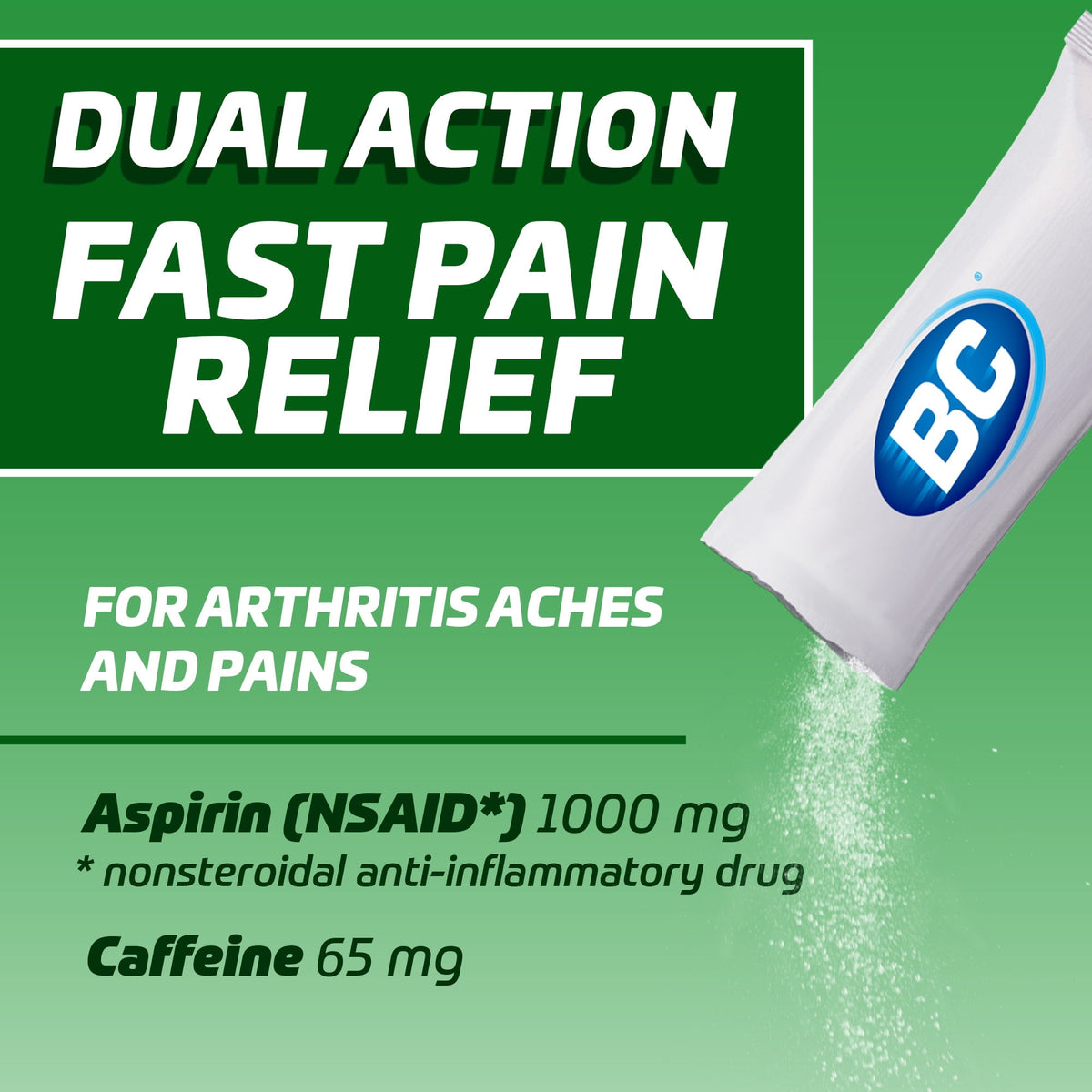 BC Powder Fast and Effective Arthritis Relief with Aspirin and Caffeine, Pain Relief, 50 Count
