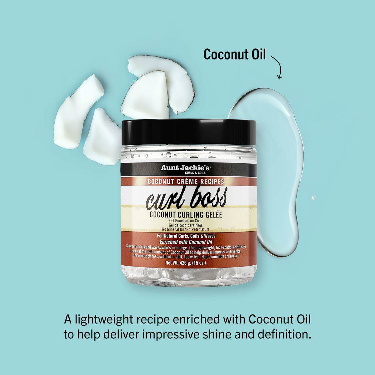 Aunt Jackie's Curls & Coils Curl Boss Coconut Curling Gelée, 15 oz, Female, Shine Enhancing