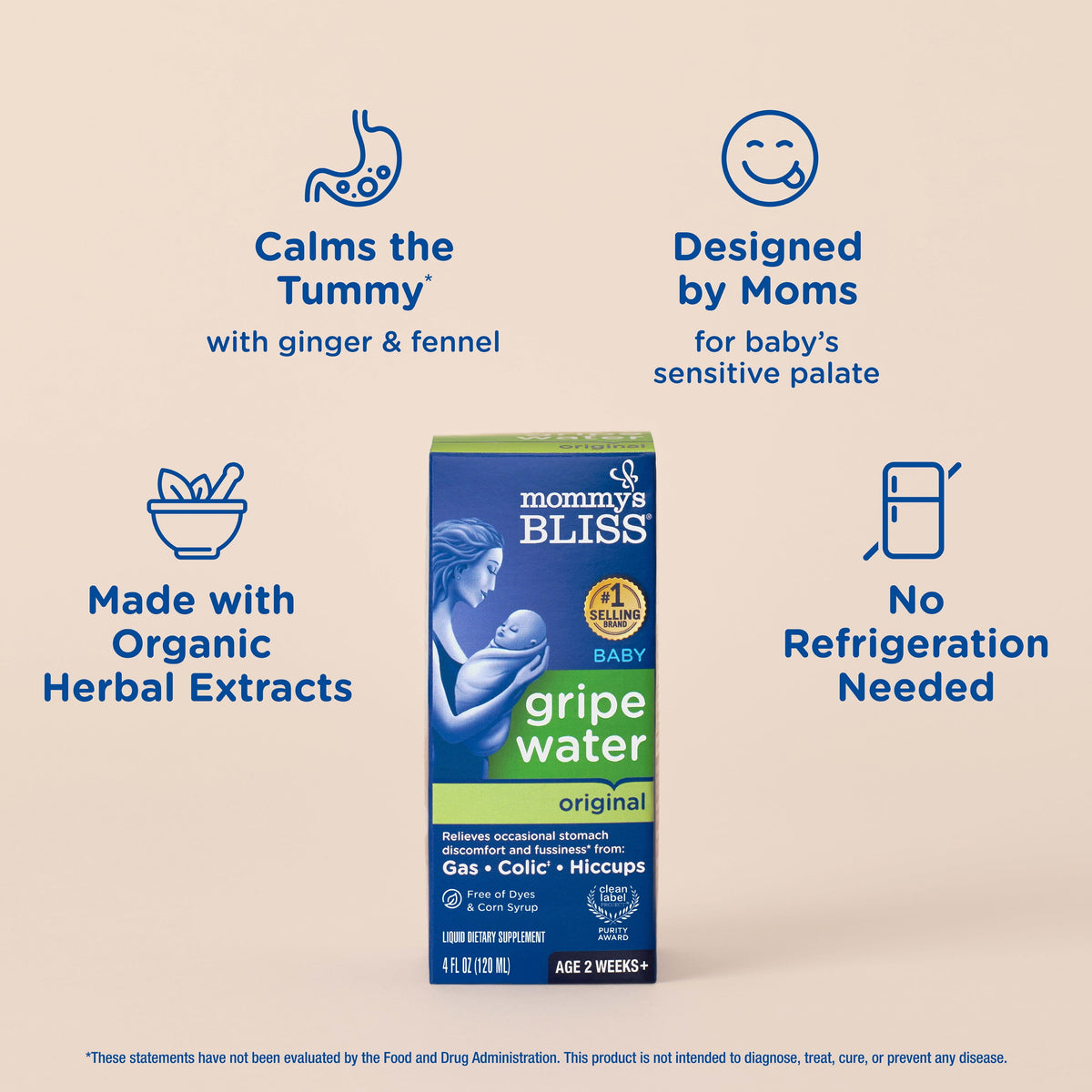 Mommy's Bliss Gripe Water Original, Relieves Stomach Discomfort, Over-the-Counter, 4 fl oz