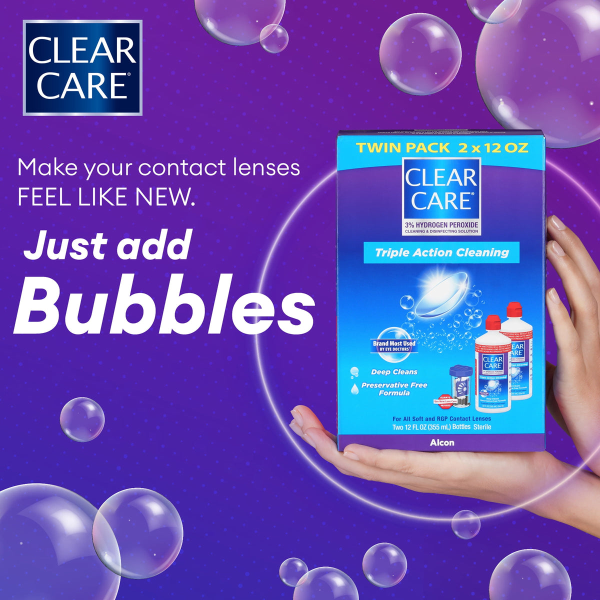 CLEAR CARE Cleaning & Disinfecting Contact Lens Solution with Lens Case, 12 fl oz, 2 Pack