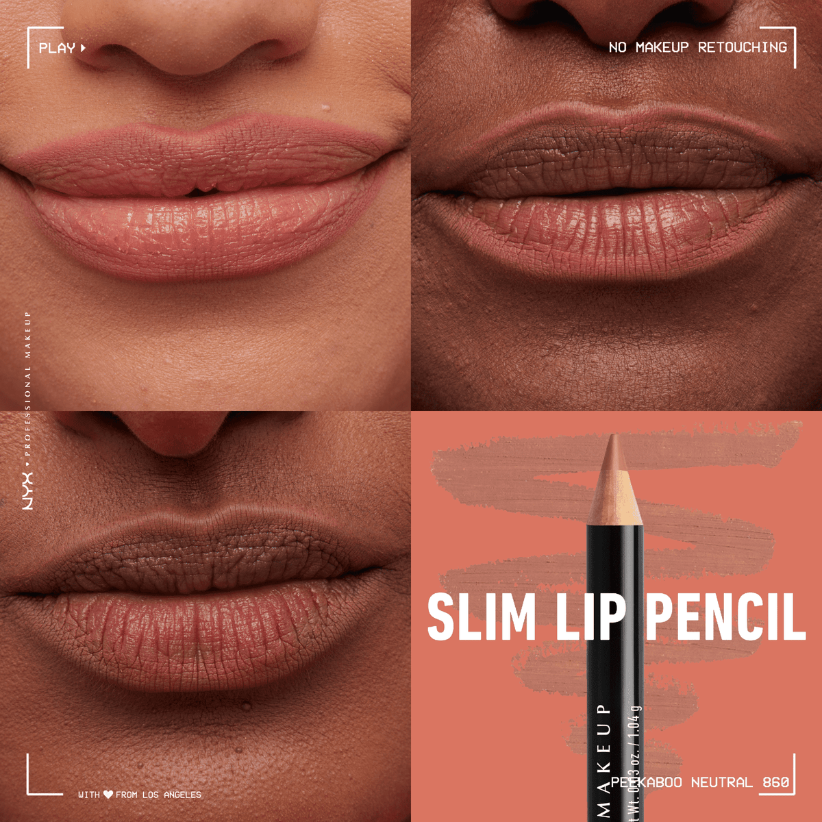 NYX Professional Makeup Slim Lip Pencil, Long-Lasting Creamy Lip Liner, Peekaboo Neutral, 0.035 oz