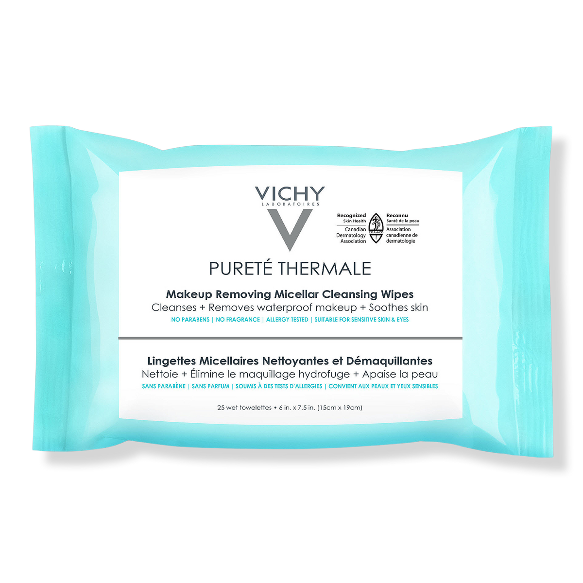 Vichy Pureté Thermale Makeup Removing Micellar Cleansing Wipes, 25 ea