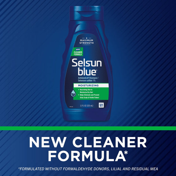 Selsun Blue Moisturizing Antidandruff Shampoo, Maximum Strength Scalp Treatment With Selenium Sulfide, 11 fl. oz.