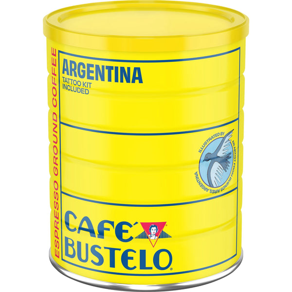 Cafe Bustelo Espresso Style Dark Roast Ground Coffee, Limited Edition Game Face Design, Tattoo Kit Included, 10 oz Can