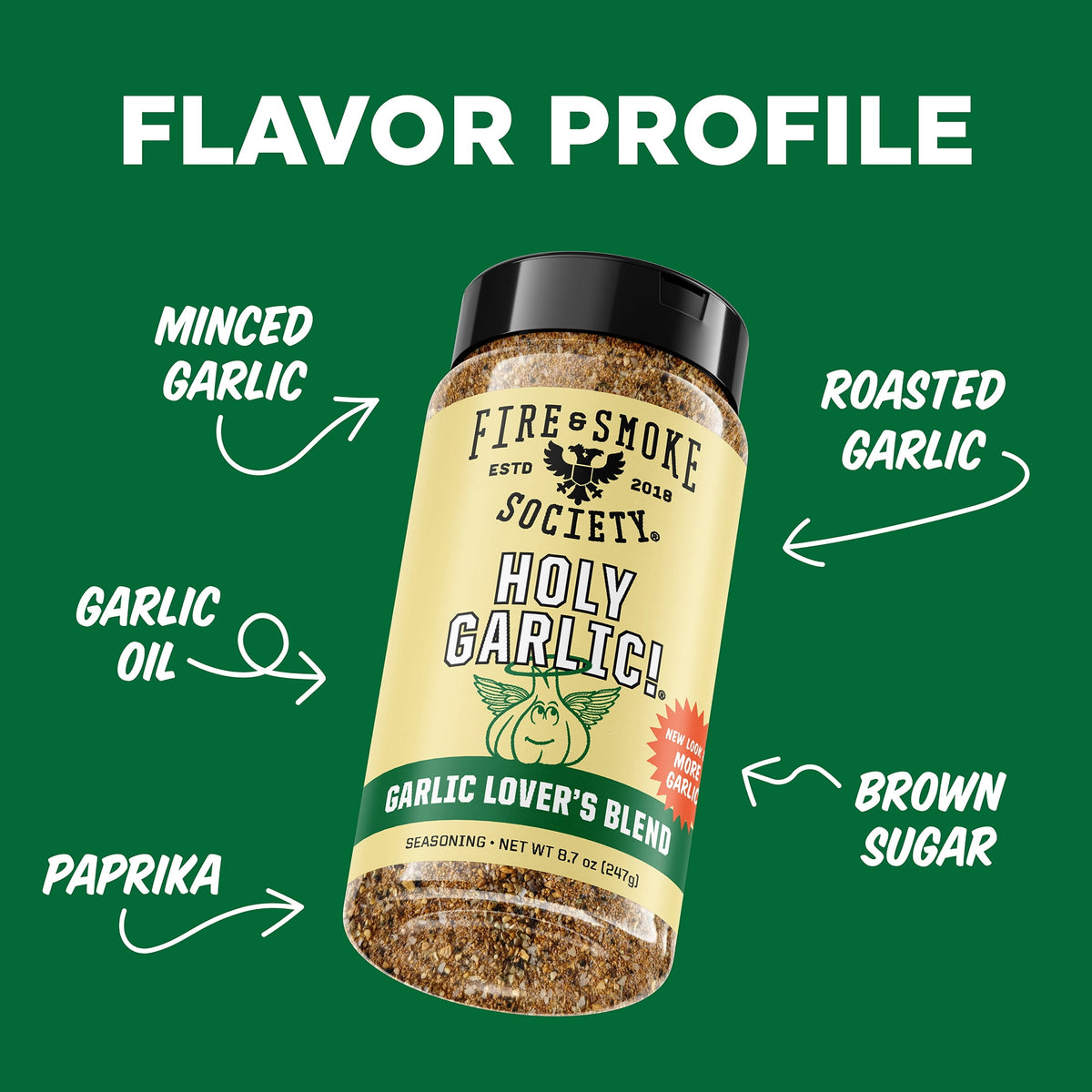 Fire & Smoke Society Holy Garlic All Purpose Seasoning, 8.7 oz Mixed Spices & Seasonings