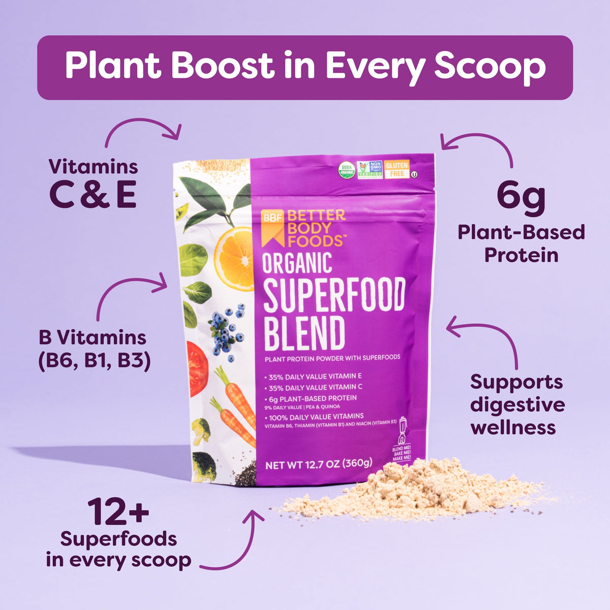 Betterbody Foods Organic Superfood Powder, 12.7 Oz