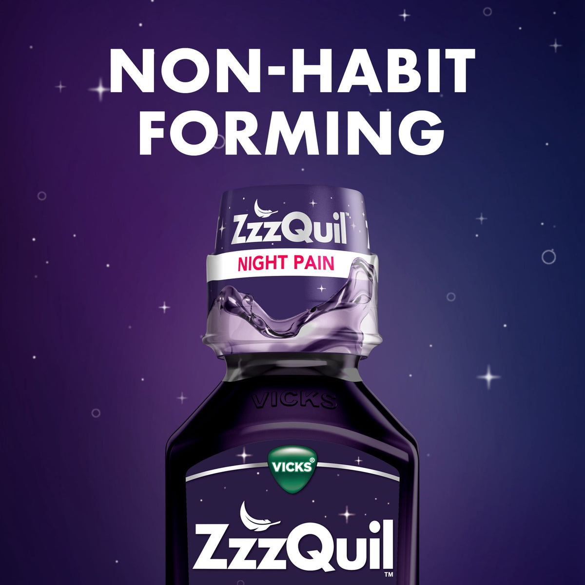 ZzzQuil Liquid Pain Reliever, Acetaminophen 1000mg, Diphenhydramine 50mg HCI, Midnight Berry Flavor, 12 fl oz
