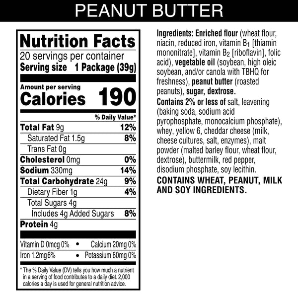 Austin Peanut Butter on Cheese Sandwich Crackers, Single Serve Snack Crackers, 20 Count