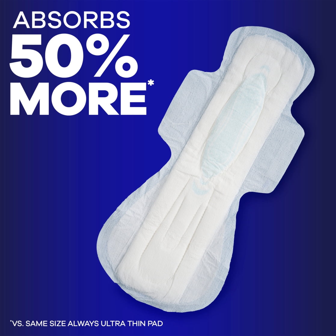 Always Maxi Pads with Wings, Size 5, Extra Heavy Overnight Absorbency, 27 CT