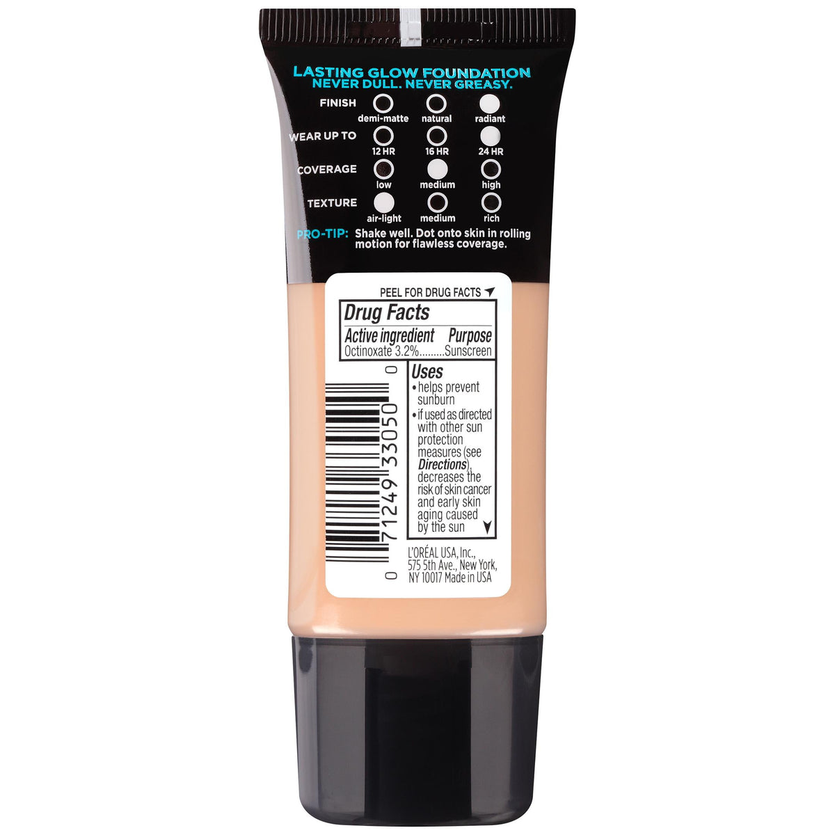 L'Oreal Paris Infallible Pro-Glow SPF Liquid Foundation, 24hr Coverage, Sun Beige, 1 fl oz
