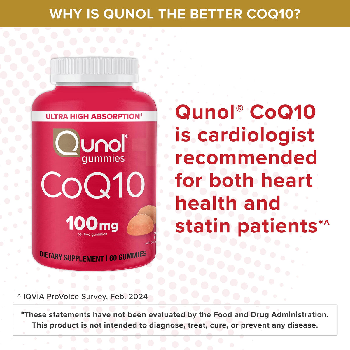 Qunol CoQ10 Gummies, 100mg,  Ultra-High Absorption, Heart Health Supplement, 60 Count