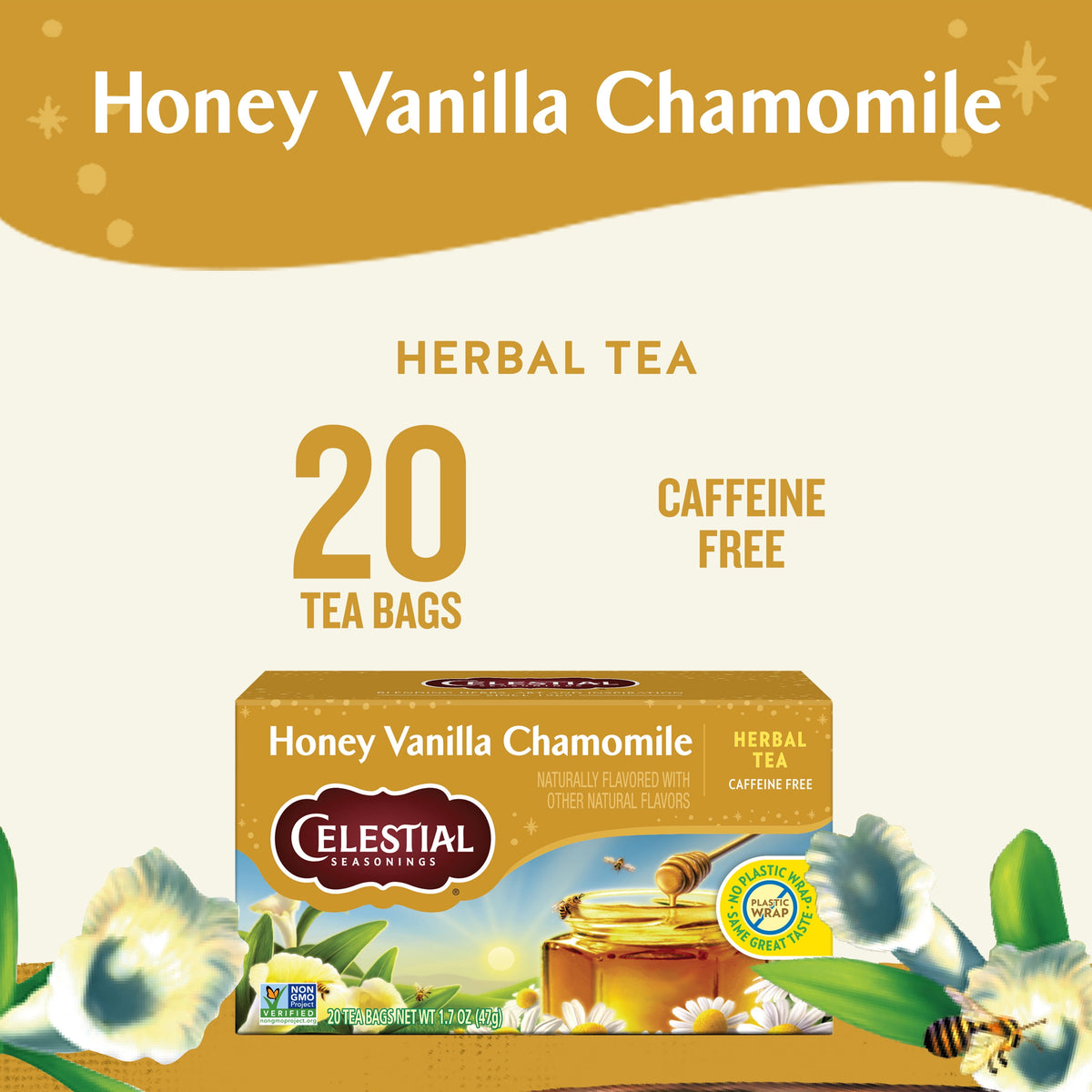 Celestial Seasonings Honey Vanilla Chamomile Caffeine-Free Herbal Tea Bags (20 Count)