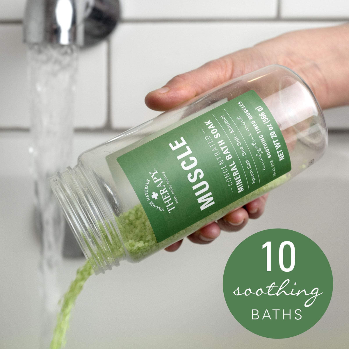 Village Naturals Therapy Muscle Relief Concentrated Mineral Bath Soak, Eucalyptus Mint, 20 oz.