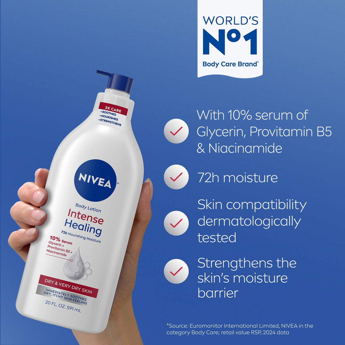 NIVEA Intense Healing Body Lotion for Very Dry and Itchy Skin, 72Hr Moisturizer, 20 fl oz