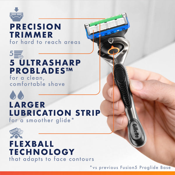 Gillette ProGlide Razor Men 5 Blade Manual Razor ,1 Handle and 2 Blade Refills ,Black