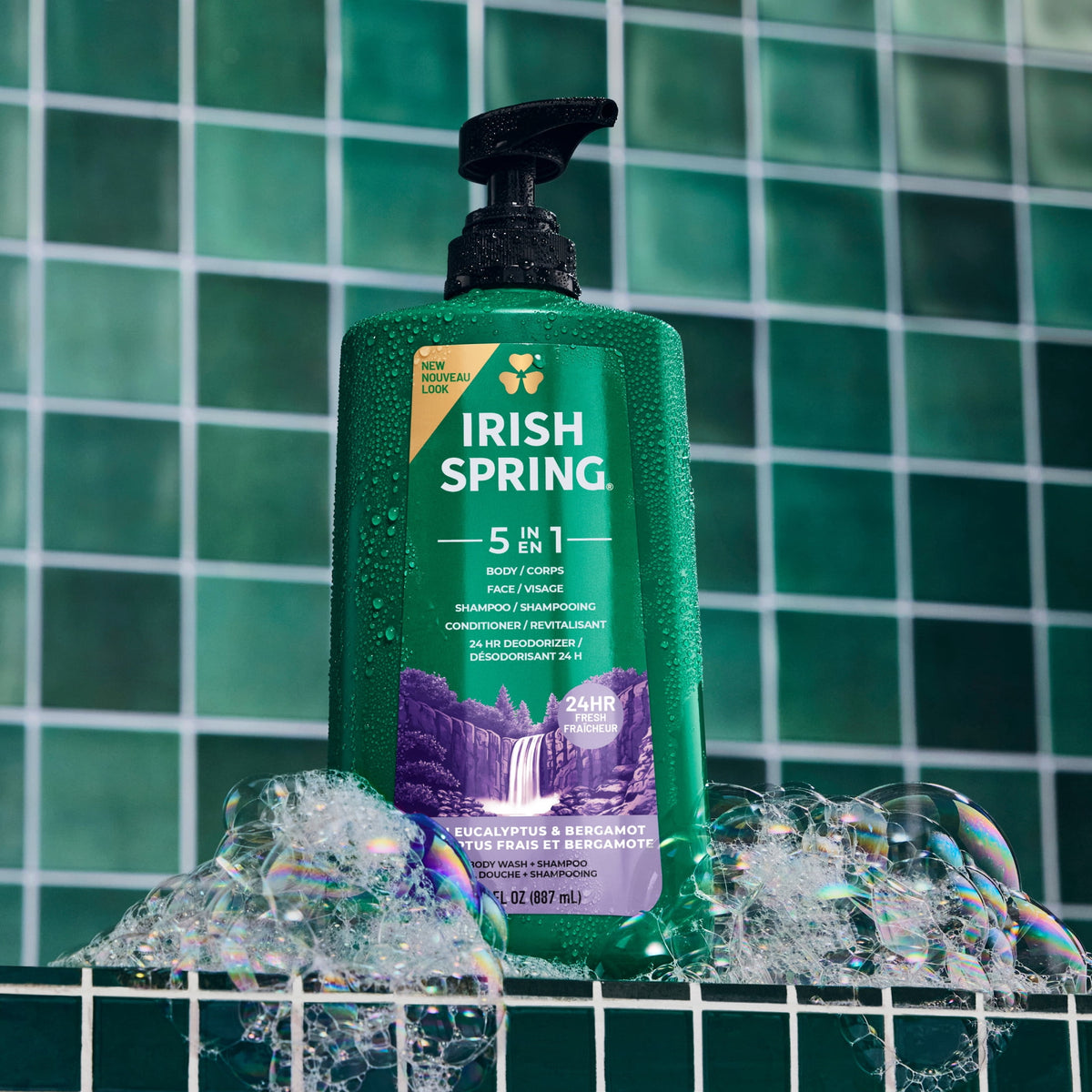 Irish Spring 5 in 1 Men's Body, Hair, & Face Wash, Eucalyptus & Bergamot Scent, 30 fl oz