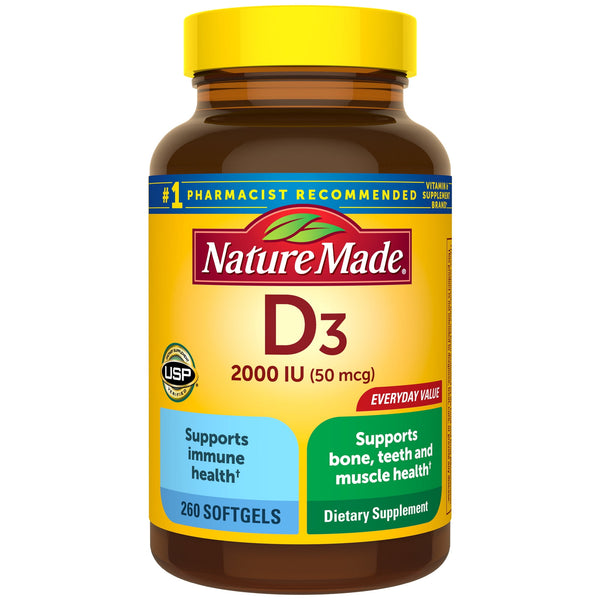 Nature Made Vitamin D3 2000 IU (50 mcg) Softgels, Vitamin D Dietary Supplement, 260 Count
