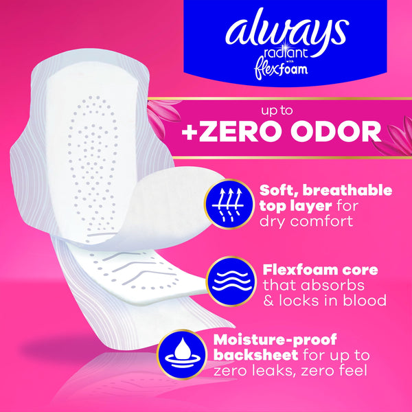 Always Radiant with FlexFoam Pads, Size 2, Heavy, Wings, 13 count