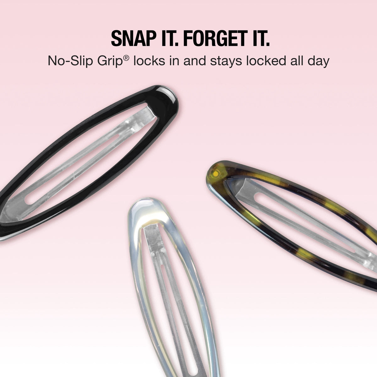 Scunci No-Slip Grip Oval Snap Hair Clips, Multicolor, 3 Count