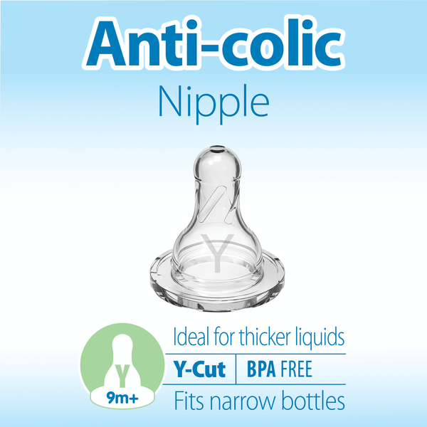 Dr. Brown's Natural Flow Y-Cut, Narrow Baby Bottle Nipple, Ideal for Thicker Liquids, 9m+, 100% Silicone, 6 Pack