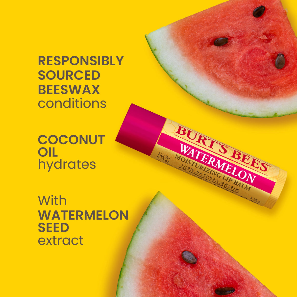Burt's Bees 100% Natural  Moisturizing Lip Balm with Beeswax, Watermelon, 1 Tube