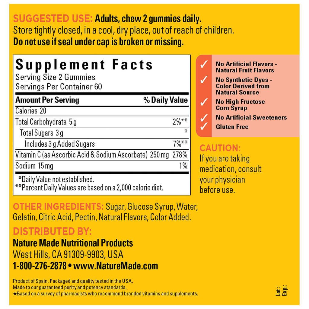 Nature Made Vitamin C Gummies for Immune Support, 250mg per Serving, 120 Count