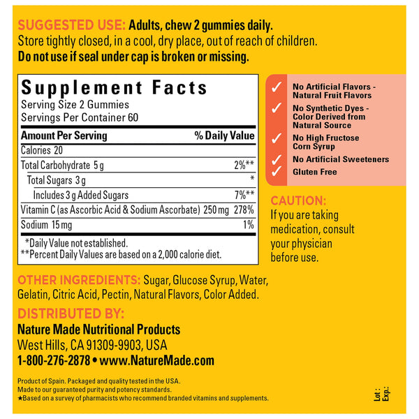 Nature Made Vitamin C Gummies for Immune Support, 250mg per Serving, 120 Count