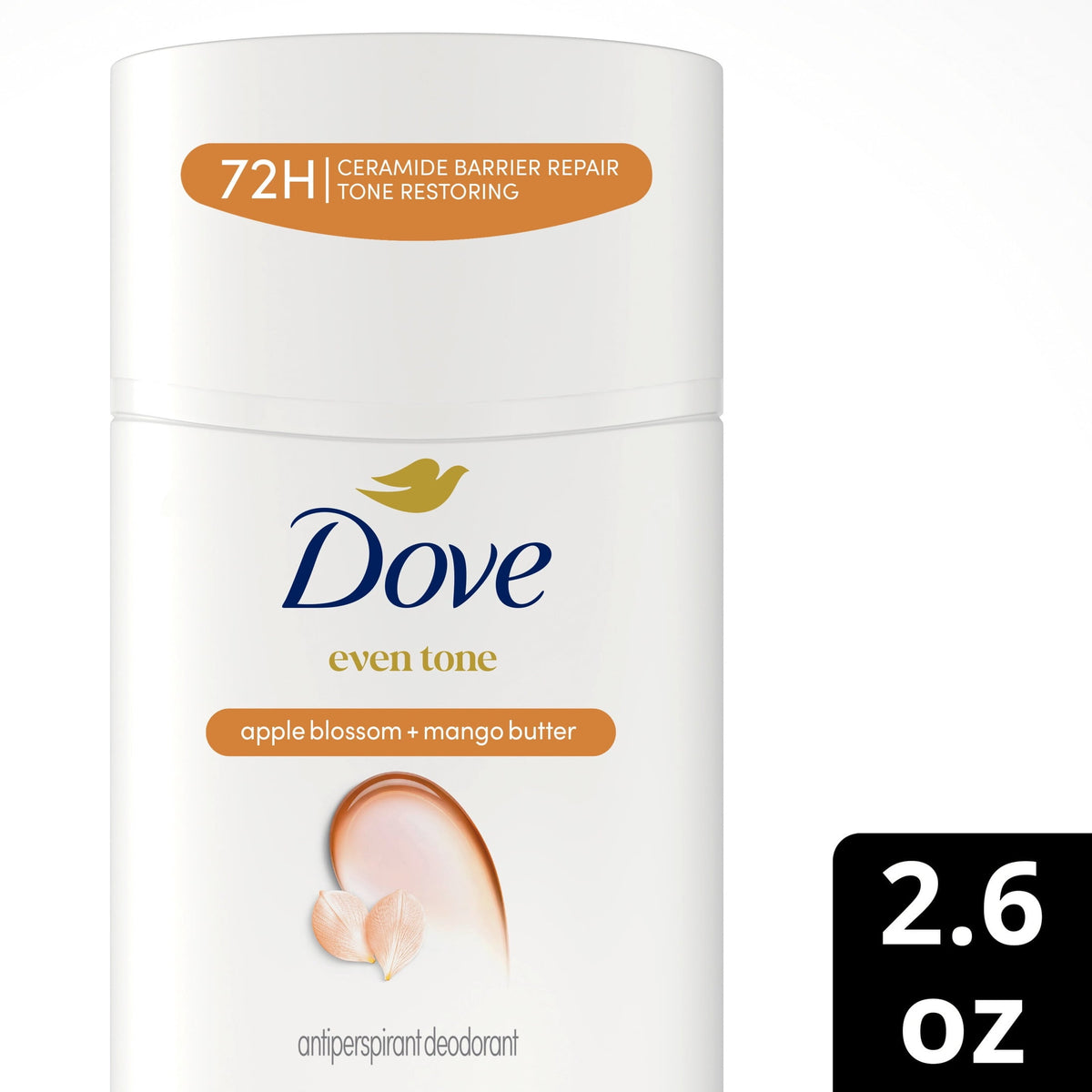 Dove Antiperspirant Deodorant Stick For Uneven Skin Tone Apple Blossom & Mango Butter 48-hour Odor And Sweat Protection ,2.6 oz