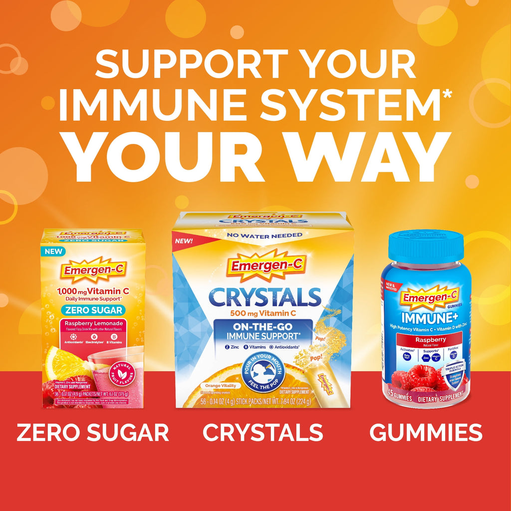 Emergen-C Daily Immune Support Vitamin C Supplement Powder, Raspberry, 10 Ct