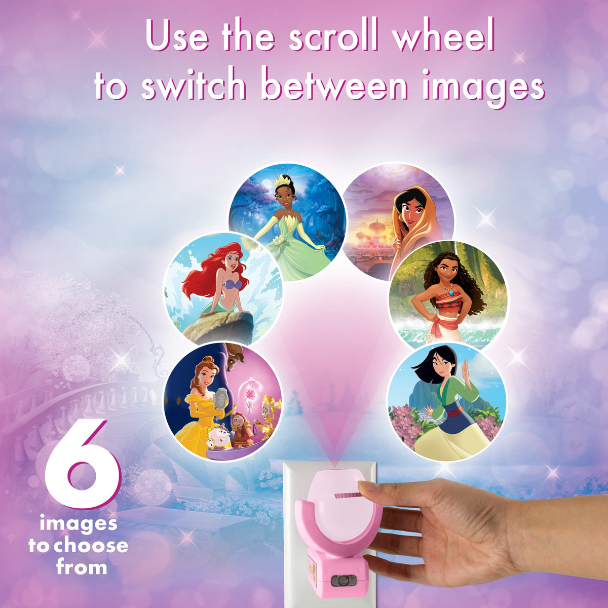 Projectables Disney Princesses 6-Image Plug-in LED Night Light, Light Sensing, 11738