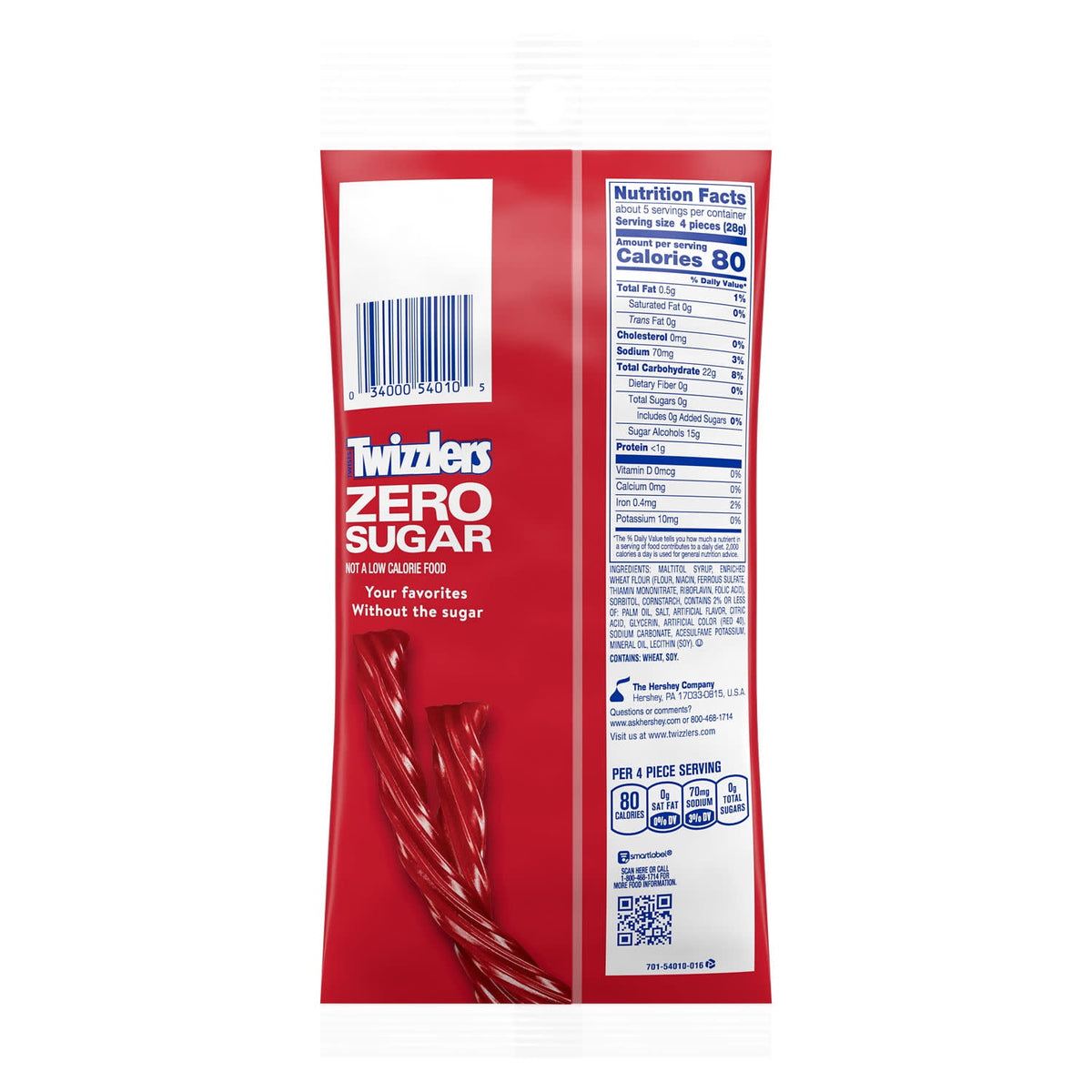 Twizzlers Zero Sugar Twists Strawberry Flavored Licorice Style Candy, Bag 5 oz