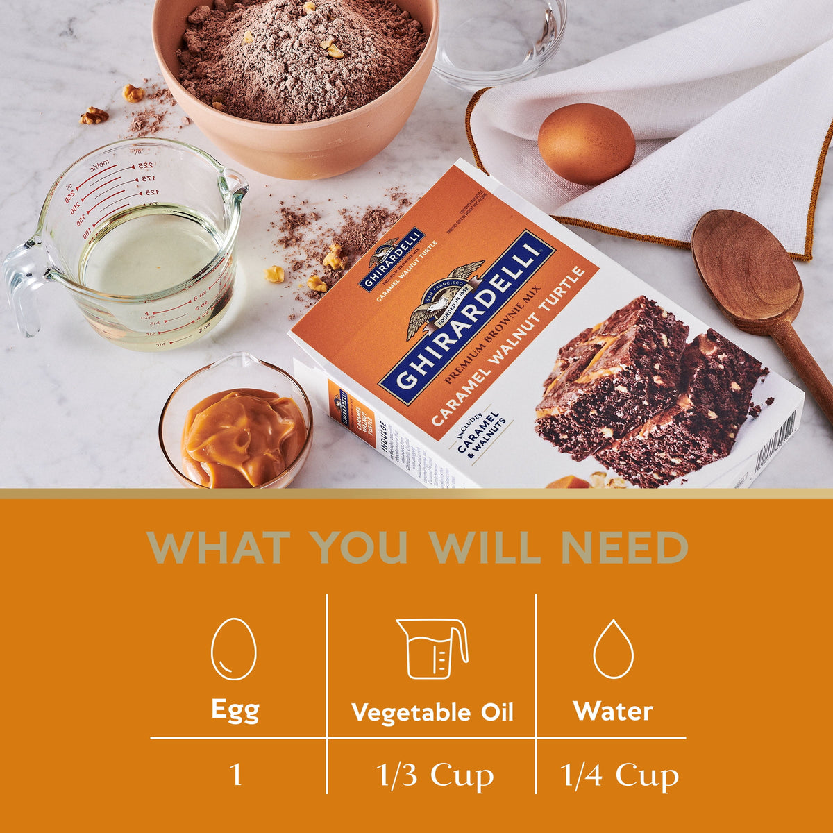 GHIRARDELLI Caramel Walnut Premium Brownie Mix, Includes Caramel and Real Walnuts, 18.5 oz Box