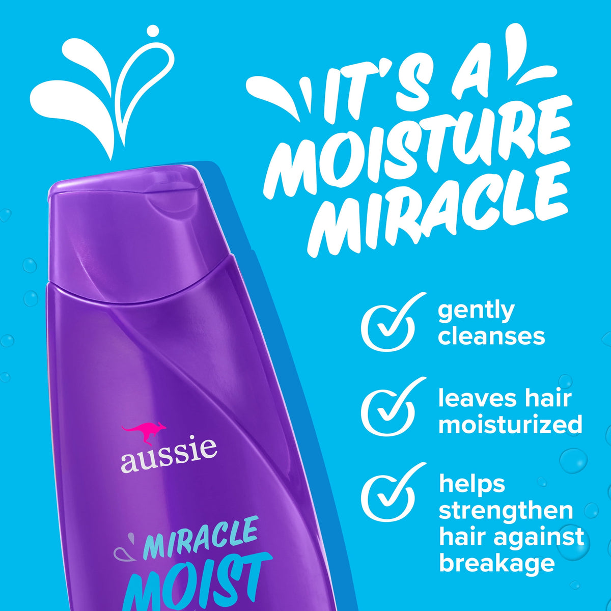 Aussie Miracle Moist Shampoo for All Hair Types with Avocado, Moisturizing, Paraben Free, 12.1 fl oz