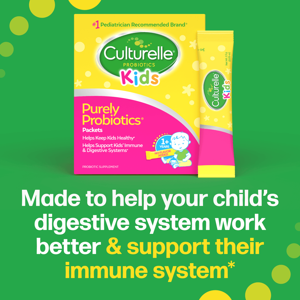 Culturelle Probiotics Kids Purely Probiotic Daily Ready-to-Mix Supplement, Immunity & Digestion Support for Children, No Flavor Added, 30 Packets