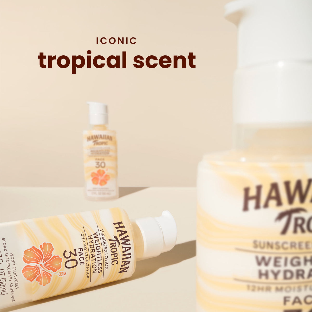 Hawaiian Tropic Weightless Hydration Lotion Sunscreen for Face SPF 30, Travel Size 1.7 Fl Oz